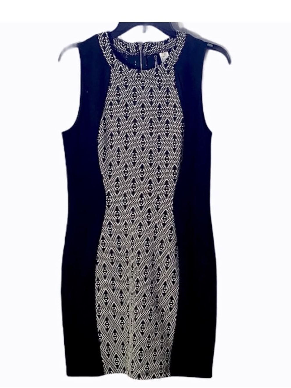 H&M Black and White Sleeveless Patterned Midi Dress
